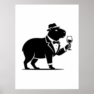 Grappige Capybara Wijn Glas Minimalistische Modern Poster