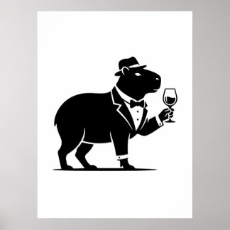 Grappige Capybara Wijn Glas Minimalistische Modern Poster
