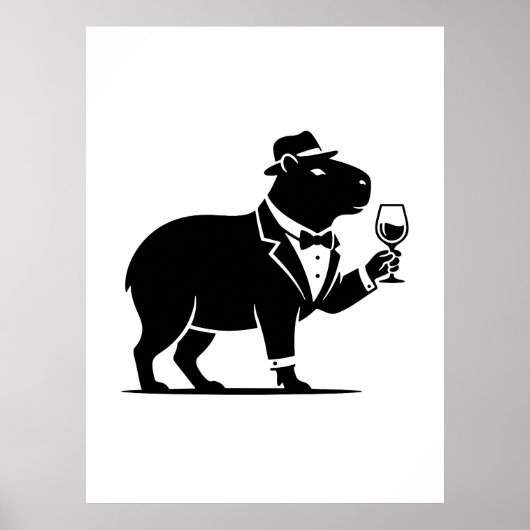 Grappige Capybara Wijn Glas Minimalistische Modern Poster (Voorkant)