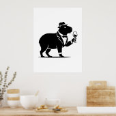 Grappige Capybara Wijn Glas Minimalistische Modern Poster (Keuken)