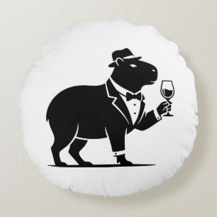 Grappige Capybara Wijn Glas Minimalistische Modern Rond Kussen