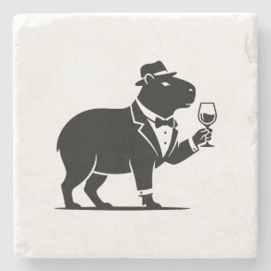 Grappige Capybara Wijn Glas Minimalistische Modern Stenen Onderzetter