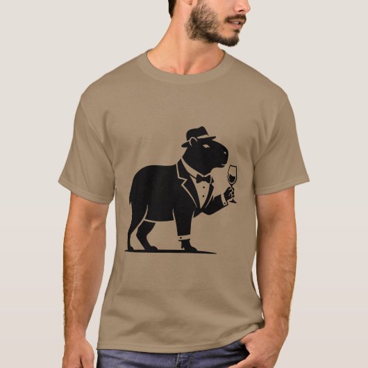 Grappige Capybara Wijn Glas Minimalistische Modern T-shirt (Voorkant)