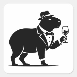 Grappige Capybara Wijn Glas Minimalistische Modern Vierkante Sticker