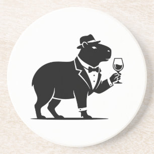 Grappige Capybara Wijn Glas Minimalistische Modern Zandsteen Onderzetter
