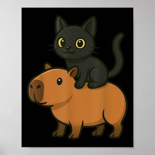 Grappige Capybara Zwarte Kat Dierenvriend Mama Pap Poster (Voorkant)