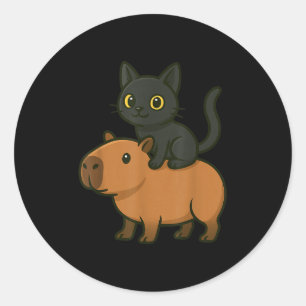 Grappige Capybara Zwarte Kat Dierenvriend Mama Pap Ronde Sticker