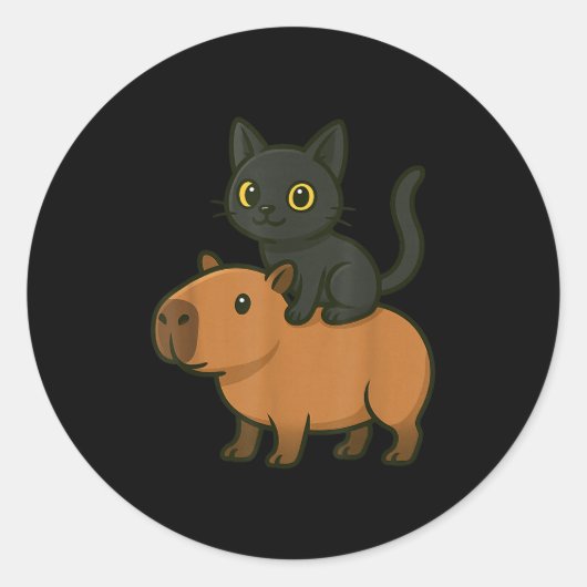 Grappige Capybara Zwarte Kat Dierenvriend Mama Pap Ronde Sticker (Voorkant)