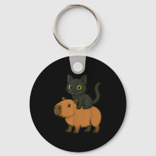 Grappige Capybara Zwarte Kat Dierenvriend Mama Pap Sleutelhanger