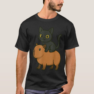 Grappige Capybara Zwarte Kat Dierenvriend Mama Pap T-shirt