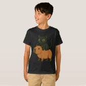 Grappige Capybara Zwarte Kat Dierenvriend Mama Pap T-shirt (Voorkant volledig)