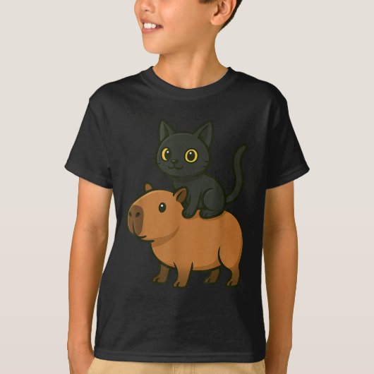 Grappige Capybara Zwarte Kat Dierenvriend Mama Pap T-shirt (Voorkant)