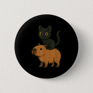 Grappige Capybara Zwarte Kat Dierenvriend Zoo Dag  Ronde Button 5,7 Cm