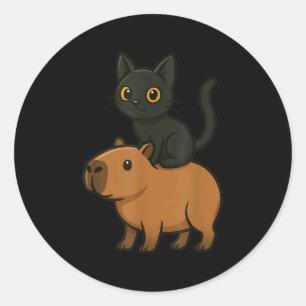 Grappige Capybara Zwarte Kat Dierenvriend Zoo Dag Ronde Sticker