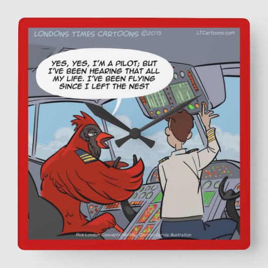 Grappige Cardinal Jet Piloot Wandklok (Voorkant)
