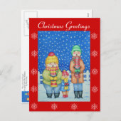 grappige carolzangers in het snow - kerstontwerp feestdagenkaart (Voorkant / Achterkant)
