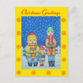 grappige carolzangers in het snow - kerstontwerp feestdagenkaart (Voorkant)