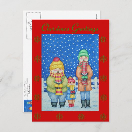 grappige carolzangers in het snow - kerstontwerp feestdagenkaart (Voorkant / Achterkant)