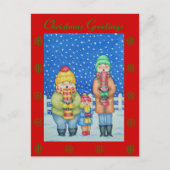 grappige carolzangers in het snow - kerstontwerp feestdagenkaart (Voorkant)