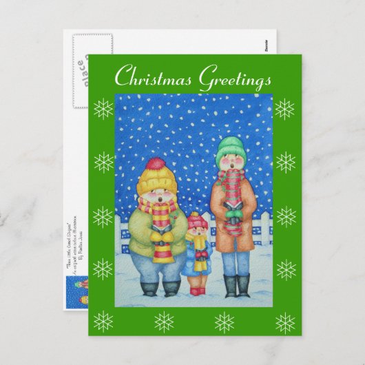 grappige carolzangers in het snow - kerstontwerp feestdagenkaart (Voorkant / Achterkant)