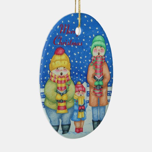 grappige carolzangers in het snow - kerstontwerp keramisch ornament (Rechts)