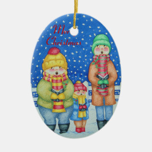 grappige carolzangers in het snow - kerstontwerp keramisch ornament