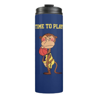 Grappige Cartoon Aap Basketbal Gepersonaliseerde T Thermosbeker