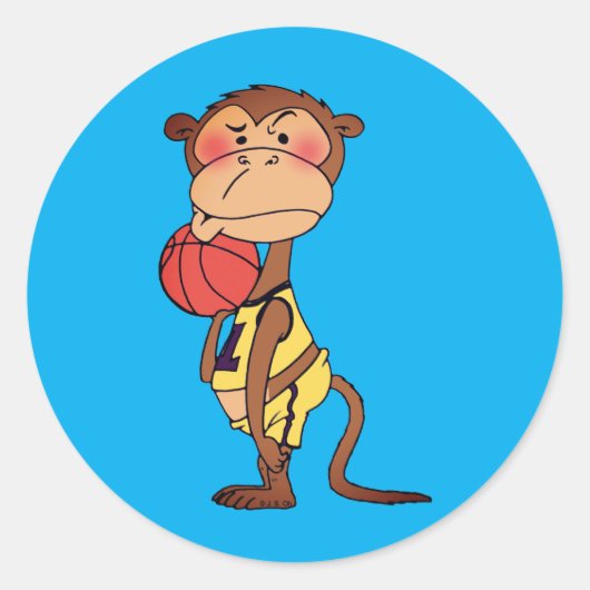 Grappige Cartoon Aap Basketbal Ronde Sticker (Voorkant)