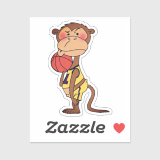 Grappige Cartoon Aap Basketbal Sticker