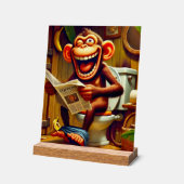 Grappige Cartoon aap op de wc Acryl Bord (Hoek)