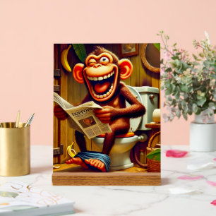 Grappige Cartoon aap op de wc Acryl Bord