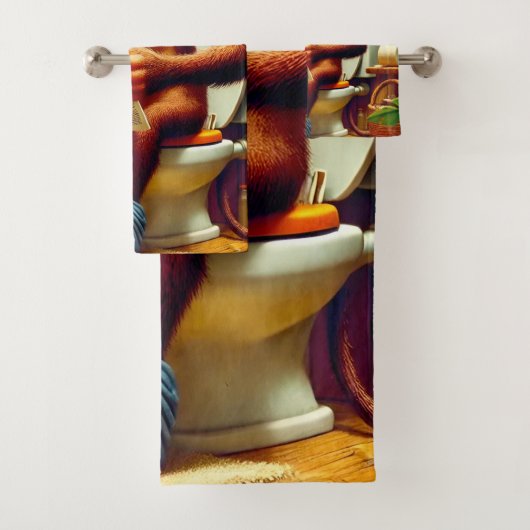 Grappige Cartoon aap op de wc Bad Handdoek (Insitu)