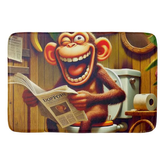Grappige Cartoon aap op de wc Badmat (Voorkant)