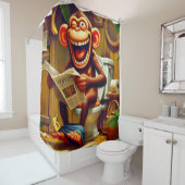 Grappige Cartoon aap op de wc Douchegordijn (In situ)