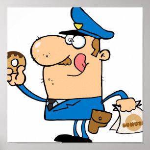 grappige cartoon agent die donuts eet poster