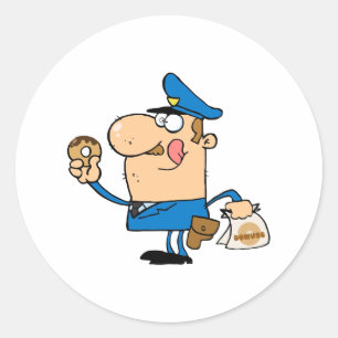 grappige cartoon agent die donuts eet ronde sticker