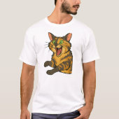 Grappige Cartoon Angry Cat Illustratie T-shirt (Voorkant)