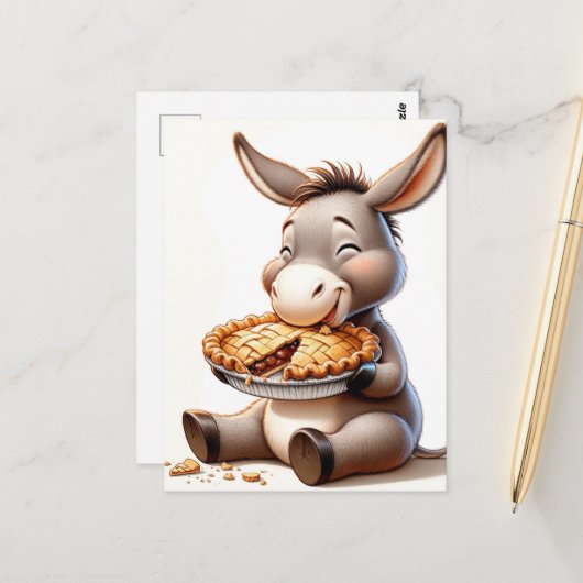 Grappige Cartoon Apple Pie Donkey Briefkaart (Voorkant / Achterkant in situ)