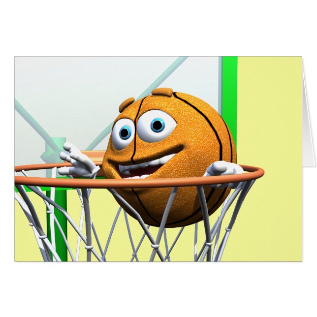 Grappige Cartoon Basketbal in een Hoop (Voorkant Horizontaal)