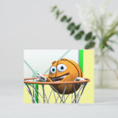Grappige Cartoon Basketbal in een Hoop Briefkaart (Staand voorkant)