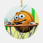 Grappige Cartoon Basketbal in een Hoop Keramisch Ornament (Voorkant)