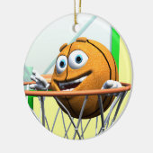 Grappige Cartoon Basketbal in een Hoop Keramisch Ornament (Links)