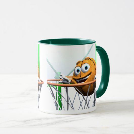 Grappige Cartoon Basketbal in een Hoop Mok (Voorkant rechts)