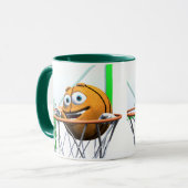 Grappige Cartoon Basketbal in een Hoop Mok (Voorkant links)