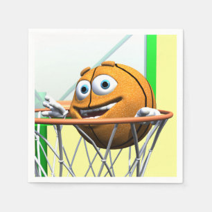 Grappige Cartoon Basketbal in een Hoop Servet