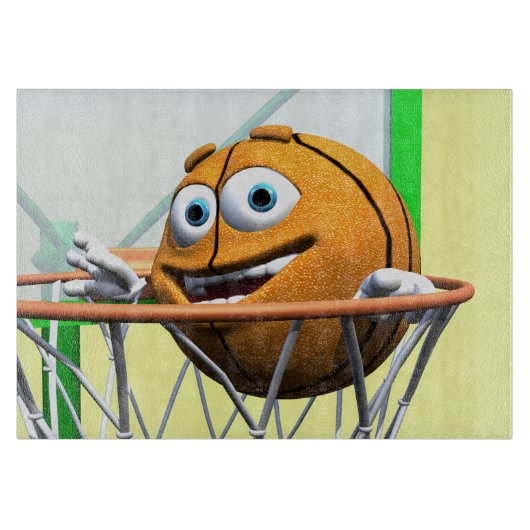 Grappige Cartoon Basketbal in een Hoop Snijplank (Voorkant)