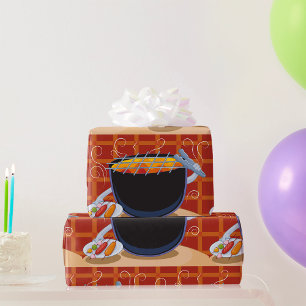 Grappige Cartoon BBQ Grill met Tangen en Spiesjes Cadeaupapier