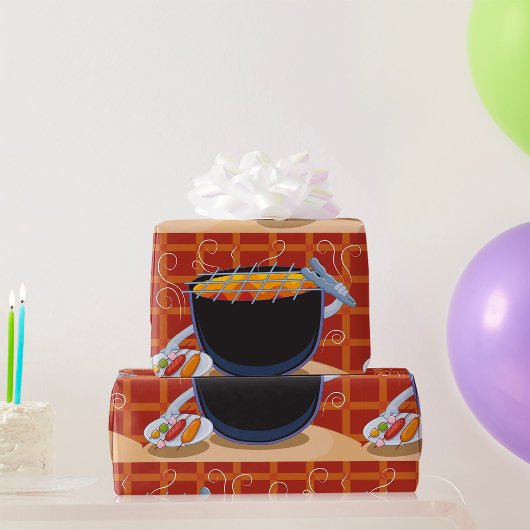 Grappige Cartoon BBQ Grill met Tangen en Spiesjes Cadeaupapier