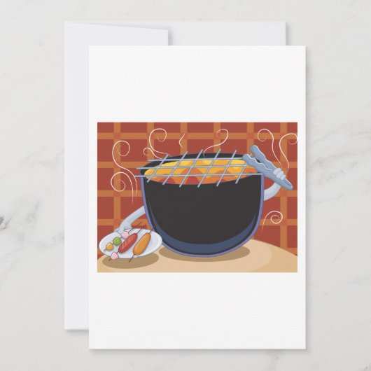 Grappige Cartoon BBQ Grill met Tangen en Spiesjes Kaart (Voorkant)