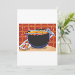 Grappige Cartoon BBQ Grill met Tangen en Spiesjes Kaart